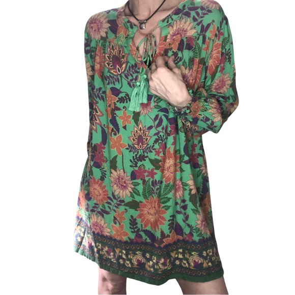 NATURAL LIFE Dresses & Skirts - Natural Life Dara V Neck Mini Dress Sz L Colorful Floral Festival Cottagecore